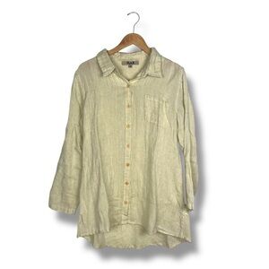 FLAX Linen Cotton Button Down Tunic Top Long Sleeve Citrus Beige Small Lagenlook
